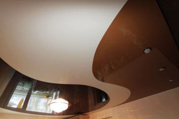 Техника спайки швов, фото и дизайн двухцветных натяжных потолков